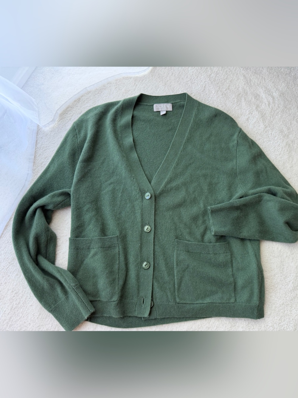 J. Crew Cashmere Forest Green V-Neck Button Cardigan